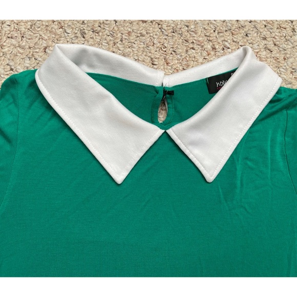 Green Long Sleeve Tunic Dress w White Collar - Picture 3 of 4